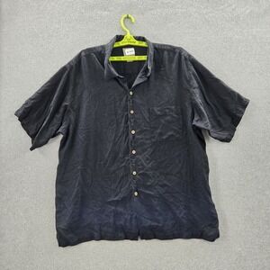 Luau Men Button Up Shirt 2XL Black Silk Cocktail Cigar Embroidered Short Sleeve